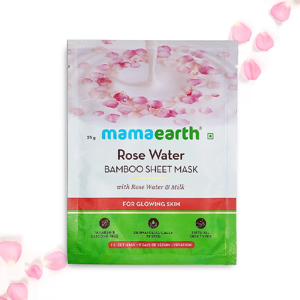 Rose Water Bamboo Sheet Mask with Rose Water and Milk for Glowing Skin, 25g-1.webp